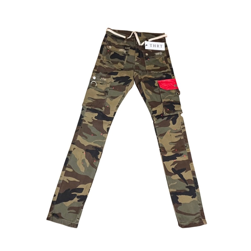 THRT‎ Cargo Pants Camouflage Paint Splatter Red Accents Men Size 28